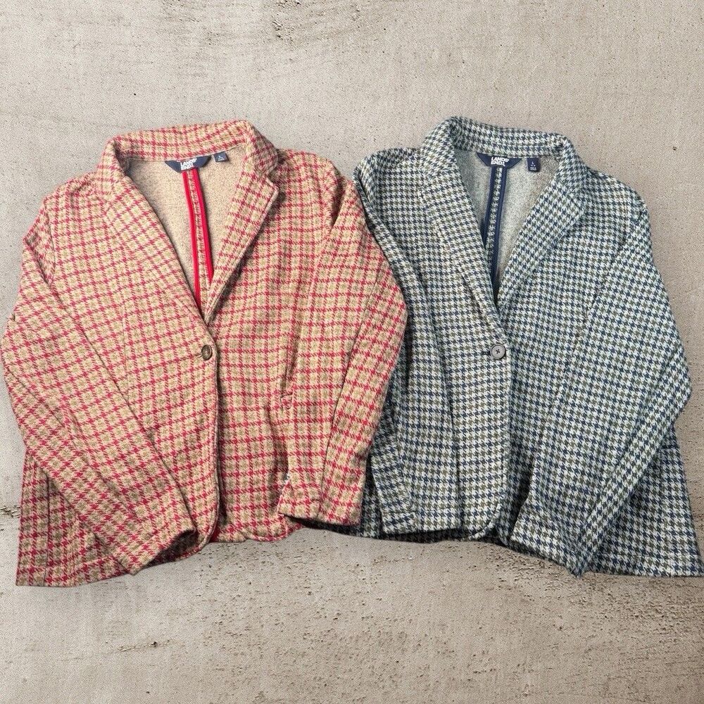 LOT OF 2 Lands End Blazer Women’s Large (14-16) Jacket Houndstooth Knit Bundle